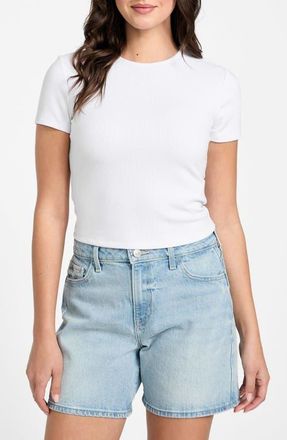 Guess Terra Ribbed Crop T-Shirt in Pure White at Nordstrom, Size Small