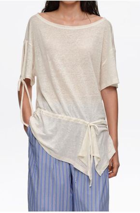 Bimba & Lola Linen T-Shirt With Adjustable Waist in Ivory at Nordstrom, Size Large Eu