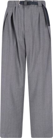 White Sand Grey Belted Straight-Leg Pants