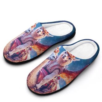 Generic Alpaca with Dragon Wings Galaxy Mens House Slippers Memory Foam Washable Cotton Slip on Home Shoes