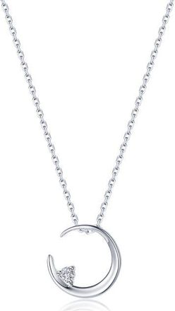 Lafonn Simulated Diamond Crescent Moon Pendant Necklace in Silver at Nordstrom, Size 20