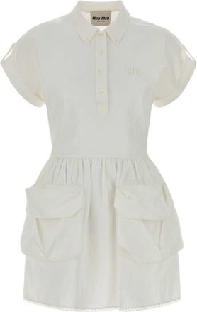 Miu Miu White Shirt Collar Cotton Mini Dress