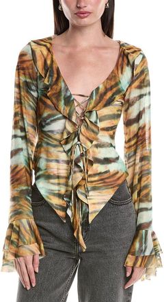 AFRM Afrm Cadence Ruffle Front Lace-Up Top