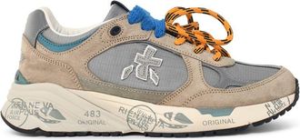 Premiata Grey and Beige Leather Blend Sneakers with Logo Accents