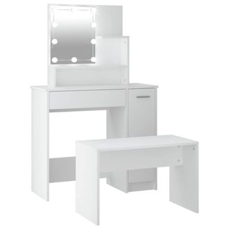 Berkfield Home Dressing Table Set with LED White Engineered Wood