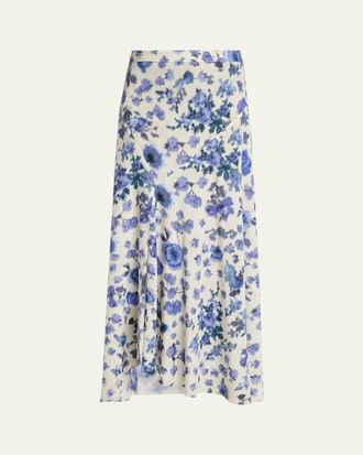 Isabel Marant Sakura Blur Floral Slit Midi Skirt