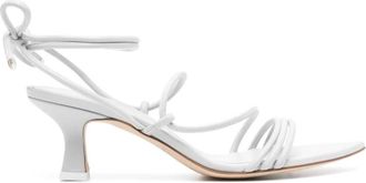 3Juin Platte leren enkelband schoenen - Dames - Sandalen met hakken - Wit - 37 EU - Leer - Schoenen