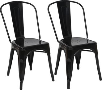 Hhg Hhg - Juego De 2 Sillas 808, Silla Bistro Apilable, Metal Dise&ntilde;o Industrial Apilable, Negro