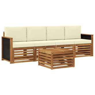 vidaXL Conjunto De Sof&aacute;s De Exterior Con Coj&iacute;n 5 Pcs Natural Y Crema Vidaxl