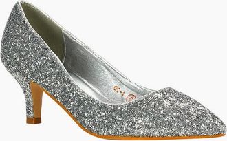 XY London Womens XY London Womens/Ladies Gwyneth Glitter Kitten Heel Court Pumps - Silver - Size: 8