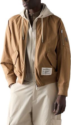 Moose Knuckles Skylark Stretch Cotton Canvas Bomber Jacket with Removable Hoodie Insert in Driftwood/Alabaster at Nordstrom, Size Xx-Large