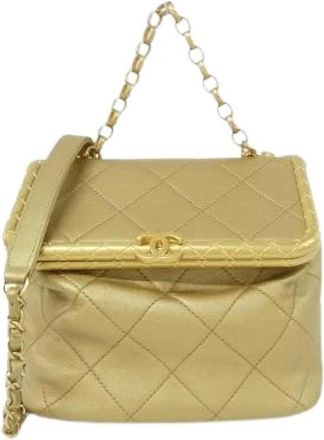 Chanel Pre-owned Lamsleer Schoudertas - Dames - Vintage Handtas - Geel - ONE Size - Leer - Vintage