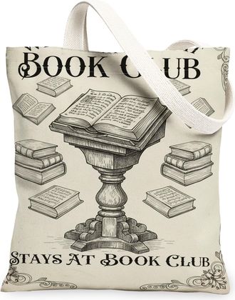 Generic Literary Canvas Tote Bags, Stylish Book Design Reusable Grocery Bags, Vintage Classic Lightweight Washable Shoulder Strap C, Beige, 13x15 Inch