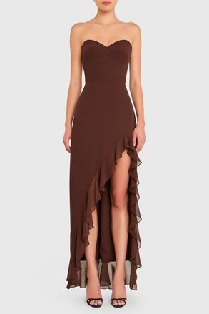 Amanda Uprichard Eden Soft V-Neck Gown In Cocoa