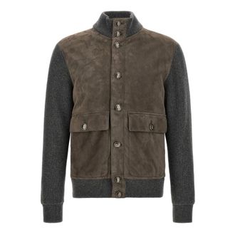 Brunello Cucinelli Jas met su&egrave;de panelen en ribgebreide details - Heren - Jassen - Grijs - Maat: M Su&egrave;de