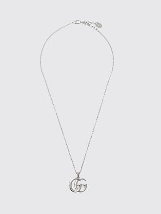 Gucci Collana girocollo GG Marmont in ottone con finitura argento e ciondolo logo