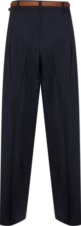 Max Mara Womens Blue Stretch Wool Canvas Fluid Trousers Virgin