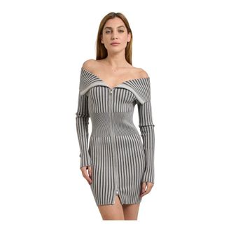Guess Grijze Gebreide Mini Jurk met Ritssluiting - Dames - Kleedjes - Grijs - XL - Kleedjes