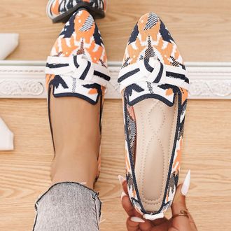 Generic Orange Womens Trendy Flat Shoes with Contrast Color Woven Bow and Pointed Toe for Winter Comfortable Casual All Match Classic Design Outdoor Activitie