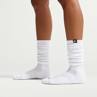 Nike Unisex Everyday Plus Slouchy Cushioned Crew Socks (1 Pair) in White | FN7406-100