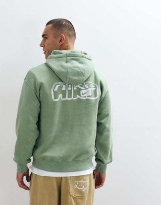 Nike felpa con cappuccio con stampa grafica sul retro in kaki slavato-Verde