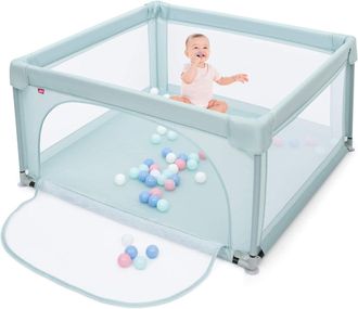 Costway Costway - Parque Para Ni&ntilde;os Valla De Seguridad 120 X 120 X 68 Cm Centro Actividad Port&aacute;til Con Cercas De Seguridad, Con 50 Pelotas (azul)