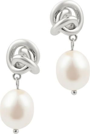 Adornia Knot & Freshwater Pearl Drop Earrings in White/Silver at Nordstrom Rack