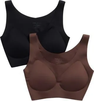 Yogalicious 2-Pack Lasercut Lightly Lined Sports Bras in Classic Brown/Black at Nordstrom Rack, Size X-Large