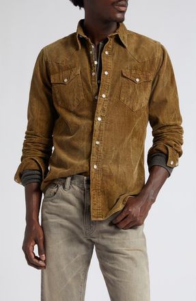 Ralph Lauren Buffalo West Slim Fit Corduroy Western Snap-Up Shirt in Tan at Nordstrom, Size X-Large