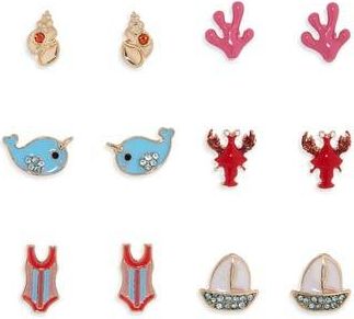 Leith 6-Pack Sea Life Assorted Stud Earrings in Red Multi- Gold at Nordstrom Rack