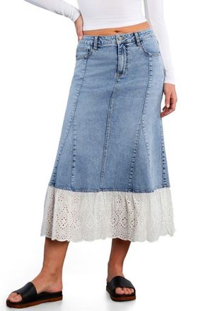 Wash Lab Denim Empress Eyelet Trim Denim Maxi Skirt in Denim Storm at Nordstrom, Size 26