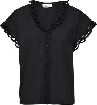 Karen by Simonsen Meteoriet Kant Blouse - Dames - Blouses - Zwart - XL - Katoen - Overhemden