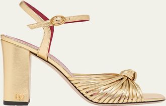 Valentino Garavani 90mm VLogo Anne Metallic Leather Block-Heel Sandals