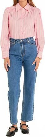 English Factory Alice Striped Button Down Shirt In Pink