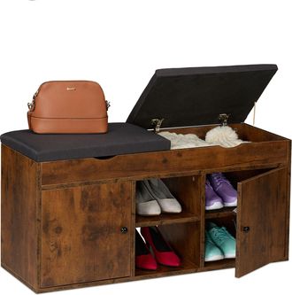 Relaxdays Relaxdays Panca Porta Scarpe Da Ingresso, Scarpiera Con Seduta Imbottita, Portascarpe, Hlp: 49,5x100x34 Cm, Marrone Nero