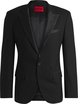 HUGO BOSS Hugo Mens Solid Patterned Lapel Collared Blazer in Black - Size Small