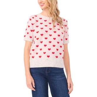CeCe by Cynthia Steffe Heart Short Sleeve Crewneck Sweater in Jazz Club at Nordstrom, Size X-Small