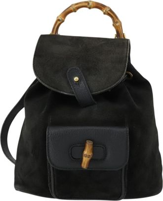 Gucci Vintage Bamboo Backpack Leather Black Leather Backpack Bag (Pre-Owned)