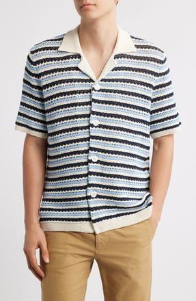 Nn.07 Henry 6636 Stripe Short Sleeve Organic Cotton Cardigan in Navy Stripe at Nordstrom Rack, Size Small