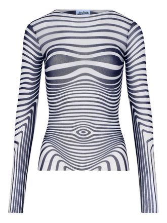 Jean Paul Gaultier long-sleeve morphing-stripes top - White