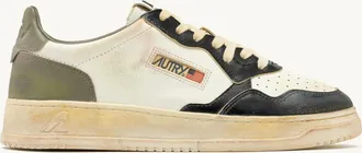 Autry SNEAKERS MEDALIST LOW SUPER VINTAGE IN PELLE BIANCA NERA E COVERT GREEN