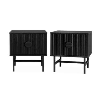 Sweeek Mesita de noche con efecto madera, set de 2, negro