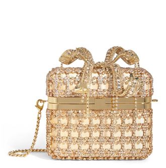 Self Portrait Crystal-Embellished Satin Box Clutch