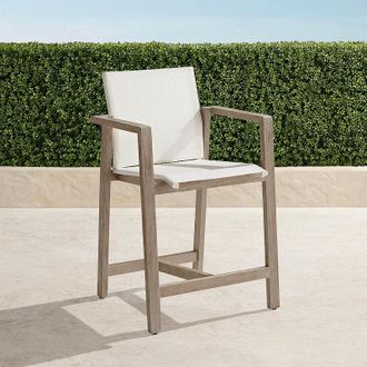 Frontgate Newport Counter Stool in Weathered Teak & White Sling - Frontgate Resort Collection