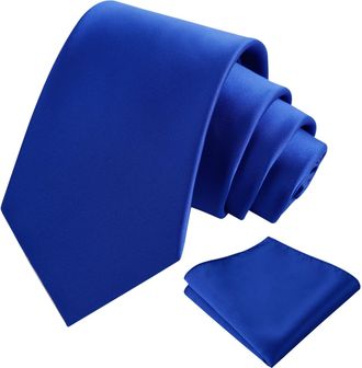 Alizeal Mens 8cm Solid Color Necktie and Hanky Classic Business Formal Tie with Pocket Square Set, Royal Blue