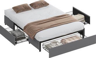 HOMCOM Homcom Cama Doble 140x190 Cm Estructura De Cama Somier Con 3 Cajones Y Estructura De Metal Carga 363 Kg Gris