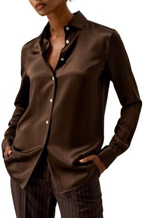 LilySilk Spread Collar Silk Shirt in Chocolate at Nordstrom, Size X-Small