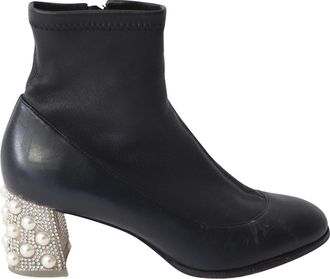 Sophia Webster Embellished Heel ankle Boots in Black Leather