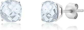 MAX + STONE Sterling Silver 6MM Cushion Cut Checkerboard Gemstone Stud Earrings