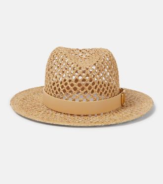 Valentino VLogo leather-trimmed straw hat